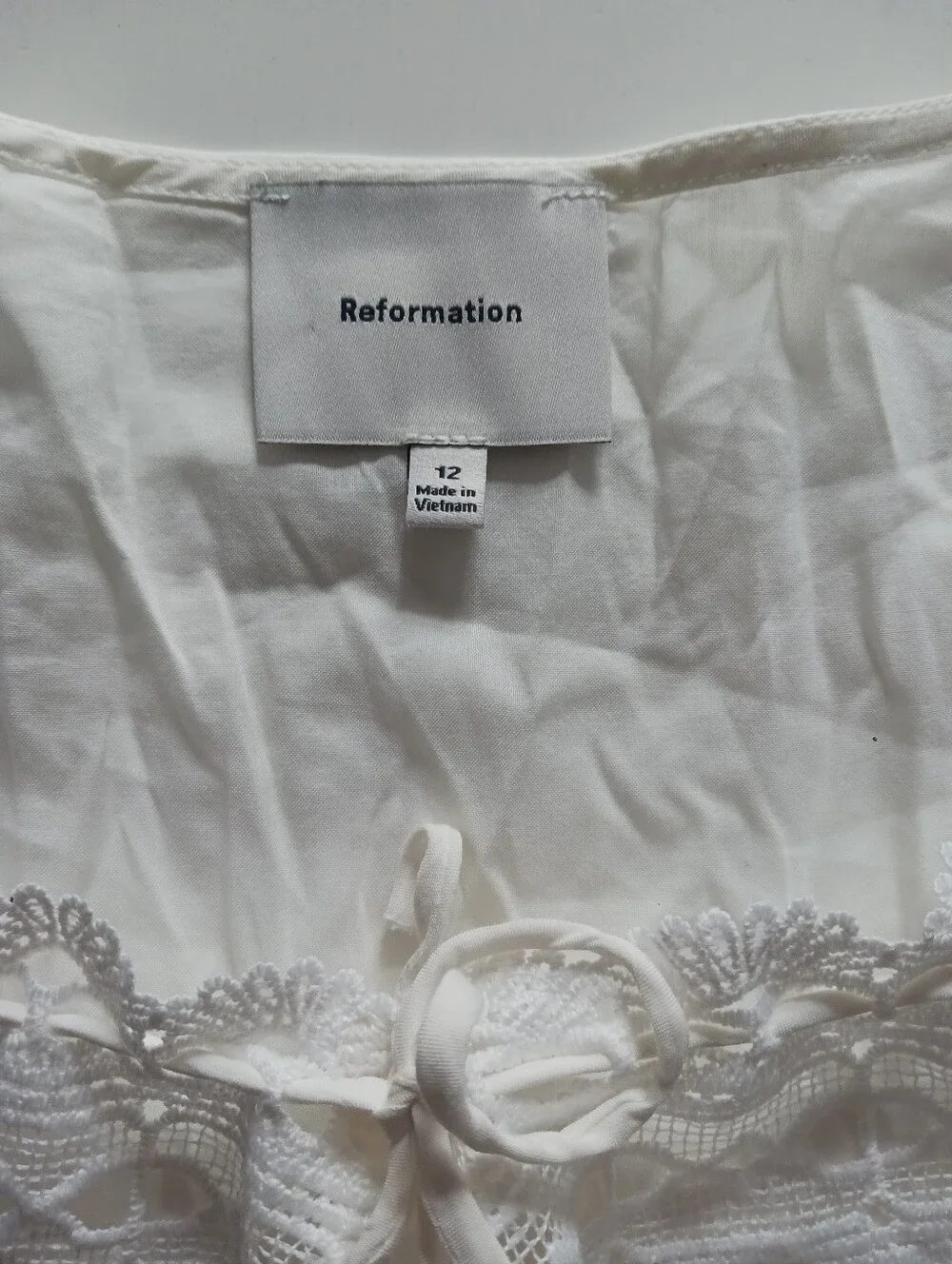 Reformation Wildflower Lace Trim Puff Sleeve Organic Cotton Blend Top Size 12